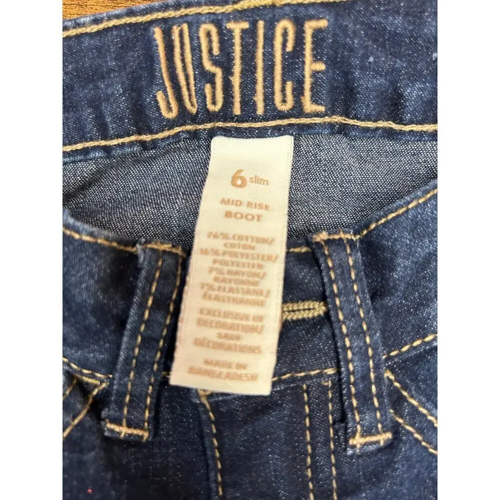 JUSTICE Girl’s Dark Wash Midrise Boot Cut Jeans / Size: 6 Slim